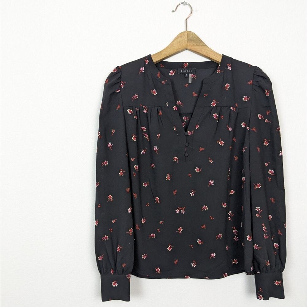 1 State Floral Blouse S Black Ditsy Print Long Sleeve Feminine NWT - Picture 3 of 11
